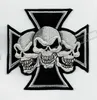 Cool Maltese Cross Devil Triple Skulls Biker Motorcyle Vest Jacket Embroidery Punk Biker Patch Diy Cloth Patch Jersey Badge Gratis frakt