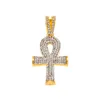 Hip Hop Gold Plated Cross Necklace Mens Full Iced Out Crystal Egyptian Ankh Key Pendant Necklace With 24'' Cuban Chain