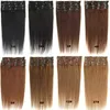 DHL Zijdeachtige Rechte Indian Remy Clip-in op Human Hair Extensions Zwart Bruin Blonde kleur Snelle levering5392481