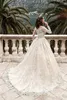 abiti da sposa manica lunga scollo a barca abito da sposa a-line perline telai pizzo pavimento-lunghezza abiti da sposa