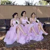 Pink A-Line Wedding Guest Dresses Sexy Sweetheart Lace Appliques Sleeveless Elegant Bridesmaids Dress Stylish Tulle Long Bridesmaid Dresses