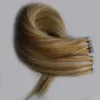 Dubbel ritade naturliga rak hud weft remy hårförlängningar 40 st p27613 piano färg hud weft tejp hårförlängningar 100g2923238