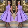 Stylish High Neck Prom Dresses Sexy A-Line Tea-Length Fashion Party Dress With Applique 2017 Lovely Short Evening Gowns Homecoming Dresses