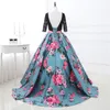 Kleider in Stock Two Stones Prom Kleider Druck Blumen Ballkleider Drei Viertel Ärmel Spitzen Top Abendkleider