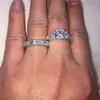 Wholesale 925スターリングシルバースリーストーンプリンセスカットCZダイヤモンド宝石ストーンリングセットジュエリー婚約の結婚指輪を女性SZ 5-10