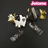 50st/Lot Dairy Milk Cow White Black Emamel Animal Dractable ID Name Badge Reel Holder Nurse Medical Gift