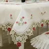 European Luxury Tablecloth with Lace Edge Polyester Square Table Cover Embroidery Flowers Wedding Home Party Table Decoration Preference