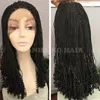 Fashion Short Kinky Twist Flätad Lace Front Wigs Gluvlös naturlig svart peruk med lockiga tips för afroamerikaner