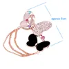 High Quality Alloy Double Butterfly Brooch Shiny Crystal Rhinestone Opal Scarf Brooches for Women Gold Chain Tassel Pins Bouquet Wedding Party Gifts