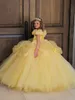Vintage Ball Gown Flower Girl Dresses Light Yellow Organza Ruched Cap Sleeves Girls Pageant Gowns Tulle Floor Length Princess Baby Dress