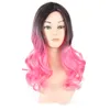 WoodFestival ombre pink blue curly medium length wig women fiber synthetic wig black heat resistant hair wigs 50cm3120407