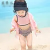 Mode Koreanska tjejer Badkläder Swimming Sets Spring Swim Set Rash Gards Toppar och korta Shorts med Swim Caps 4st set Sun Bad A6947