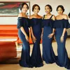 Dark Navy Mermaid Bridesmaid Dresses For Wedding Sexy Lace Off The Shoulder Straps Maid Of Honor Gowns African Formal Party Dress