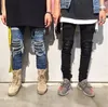 Wholesale- MORUANCLE Brand Designer Mens Ripped Biker Jeans Hi-Street Distressed Moto Denim Joggers Trousers Leather Patchwork Black Blue