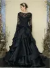 Gorgeous Black Prom Dreses Ball Gown Sweep Train Aftonklänningar Scoop Lång Långärmad Zipper Tillbaka Runway Grows