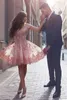 Zakurzone różowe koronkowe sukienki z domu na ramiona mini mała arabska krótka sukienka balowa elegancka sukienka koktajlowa