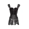 Faux Leather Gorset Najnowszy Czarny Czerwony Plus Rozmiar Gorset Lace Off Off ShoulderHem Front Lace Up Bustier Corset Powrót Zamek Korselet