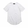 Curved Hem Hip Hop T-shirt Men Urban Kpop Extended T Shirt Plain Longline Mens Tee Shirts Male Clothes