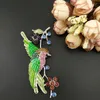 100pcs 4 inç Rhinestone Crystal Swallow Kuş Çiçek Broşlar Gümüş Ton Kahverengi Yeşil Emaye Hayvan Kuş Broş Pin