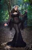 Sexy Lace See Through Evening Gowns Black High Neck Trumpet Sleeve Mermaid Prom Dresses Plus Size Floor Length Formal Party Dress