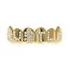 Accessoires de fête à la mode Hip Hop Bling Bijoux Bio Cuivre Or Dents Grillz Caps Haut Bas Avec CZ HUSTLA Works Charm Grill Set Tooth Socke