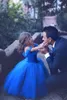 Royal Blue Princess Wedding Flower Girl Dresses Puffy Tutu Off Ramię Sparkly Kryształy 2019 Maluch Little Girls Pageant Communion Dress