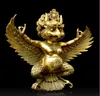 10"Tibet Tibetan Buddhism Brass Redpoll Winged Garuda Bird Eagle Buddha Statue