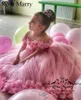 Rosa 3D Floral Bola Vestido Garotas Flor Meninas Vestidos 2020 Off Ombro Puffy Tulle Christmas Toddlers Crianças Adolescentes Meninas Aniversários Vestidos De Festa de Aniversário