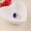 Hela lyxen brittisk Kate Princess Diana William Engagement Wedding Blue Sapphire Ring Set Pure Solid 279g