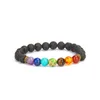 Buddha Mens Womens 7 Chakra Mixed Stone Healing Chakra기도 Mala Bracelet Lava Rock Diy Beads 보석 밸런싱 브레이슬릿