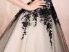 2021 Champagne Black Lace Appliques Korte avondjurk 34 Sheeves Tea Lengte Bridal Jurk Zwart formele jurk prom -jurken2575985