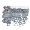 Bundles de cheveux de vague de corps gris argenté avec 13 * 4 fermeture frontale de bande de dentelle Bundles gris de cheveux vierges brésiliens avec oreille à oreille dentelle frontale