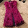 Höst Vinter Ny Kvinnors Lyxig O-Neck Bomullad Förtjockning Raccoon Fur Solid Färg Lång Vest Ärmlös Coat Casacos SmlXLXXL3XL