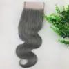 4x4 Kantsluiting Grijs Menselijk Haar Braziliaanse Maagd Haar Straight Body Wave Bleeked Knots Gratis Deel Zwitserse kant