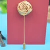 Fashion Handmade Golden Rose Flower Spilla da giacca Boutonniere Solid Rose Shape Stick Spille Accessorio da uomo per gioielli da donna Wedd