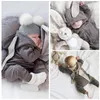 Nyfödd spädbarn baby flicka pojke kläder söt 3d kanin öra romer jumpsuit playsuit höst vinter baby rompers en bit outfits barn kläder