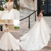 2020 Vestidos de Novia Vestidos de Noiva de Laço Sheer Pescoço Applique uma linha mangas compridas Vintage vestidos de noiva ilusão Vestidos nupciais