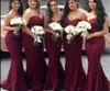 Elegant Burgundy Sweetheart Lace Mermaid Cheap Long Bridesmaid Dresses 2020 Wine Maid of Honor Wedding Guest Dress Prom Party Gowns