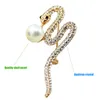 Quality Shiny Diamond Crystal Snake Brooch For Women Scarf Pins Shell Pearl Brooches 18K Real Gold Plated Wedding Party Jewelry Gifts