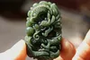 Free delivery - beautiful natural hetian oil green jade, hand-carved bead jade dragon play. Amulet necklace pendant,