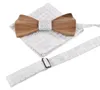 3D hout bowtie en hankerchief sets met houten doos handgemaakte vintage traditionele strik voor zakelijke afgewerkte product strikje 12 * 5,5 cm