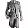 2019 Custom Made Noivo Smoking Groomsmen Cinza Melhor homem Ternos De Casamento dos homens (Jacket + Pants + Vest) casamento Tailcoat terno EW7102