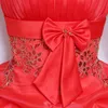 2017 nya röda kvällsklänningar med båge eleganta tjejer kvinnor brud gown mode strapless prinsessa boll prom part examen formell klänning