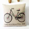 1x Vintage Composite Linne Pillow Case Cykelbil SCatter Kuddehölje 42x42cm