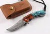 Top Quality VG10 Damascus Flipper Folding Knife 58HRC Acid branch wood + abalone shell Handle EDC Pocket Knifes Gift Knives Xmas Gift