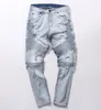 Męskie dżinsy Hurtownia-TR Odzież Beige / Light Blue / Black Mens Designer Odzież Slim Zniszczony Dżinsowe Spodnie Biker Skinny Rock Ripped