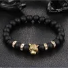 Beaded Strands Semi Precious Stone Beads Stretch Bracelet Hand String of Beads Natural Frosted Black Lava Rock The Lion's Head Bracelet NIEUW