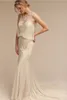 Abiti da sposa a sirena di cristallo di lusso 2019 Bhldn Perle Perline Trumpat Abiti da sposa Gioiello Scollo Sweep Train Abito da sposa211S