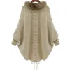 Hurtownie-Women Scargan Sweter Wełny Gruby Poncho Capes Femme Jesień Zima Bat Rękaw Fur Collar Dzianiny Długi Kardigan Trench 50