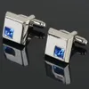 Stainless Silver Men's Wedding Party Gift Blue Square Crystal Cuff Links E00220 BARD